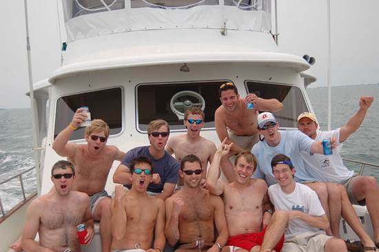 Friends on a Boat Celebrating a Stag Party